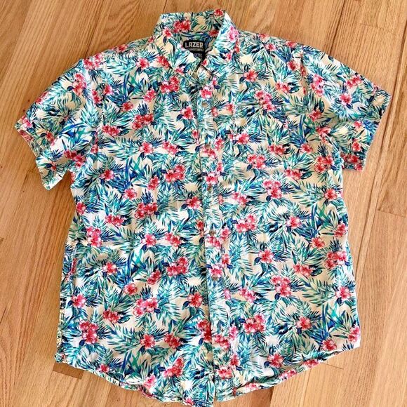 Lazer‎ Garment Company Multicolor floral tropical button up graphic Shirt Large - Picture 1 of 5